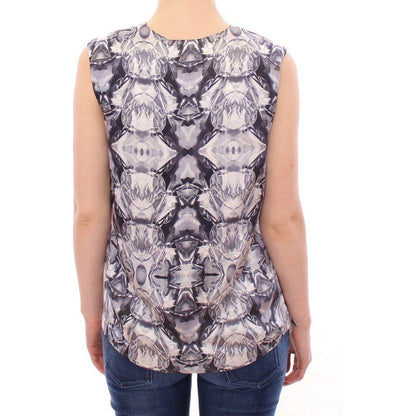 Arzu Kaprol Gray Blue Silk Sleeveless Top Shirt Blouse Arzu Kaprol