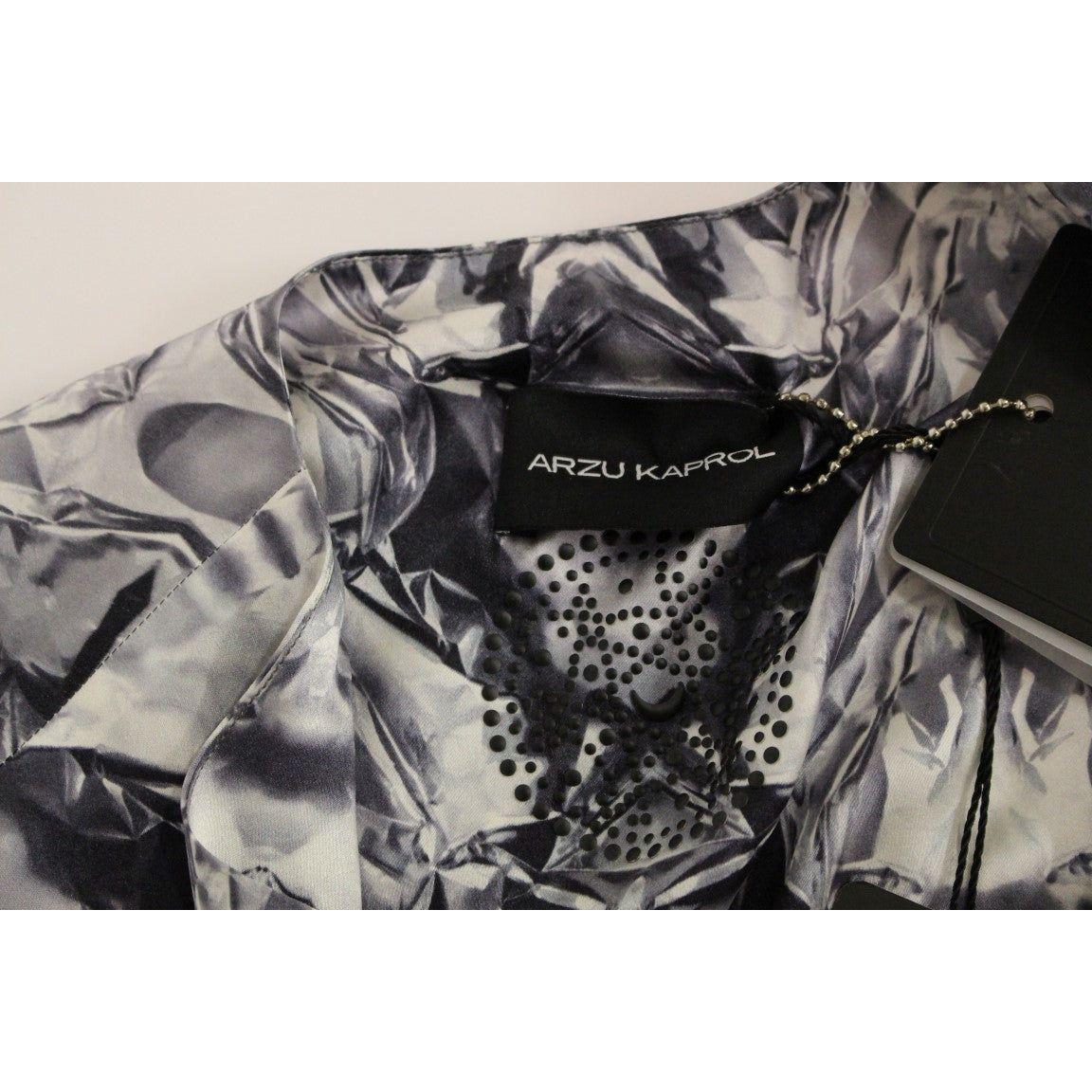 Arzu Kaprol Gray Blue Silk Sleeveless Top Shirt Blouse Arzu Kaprol