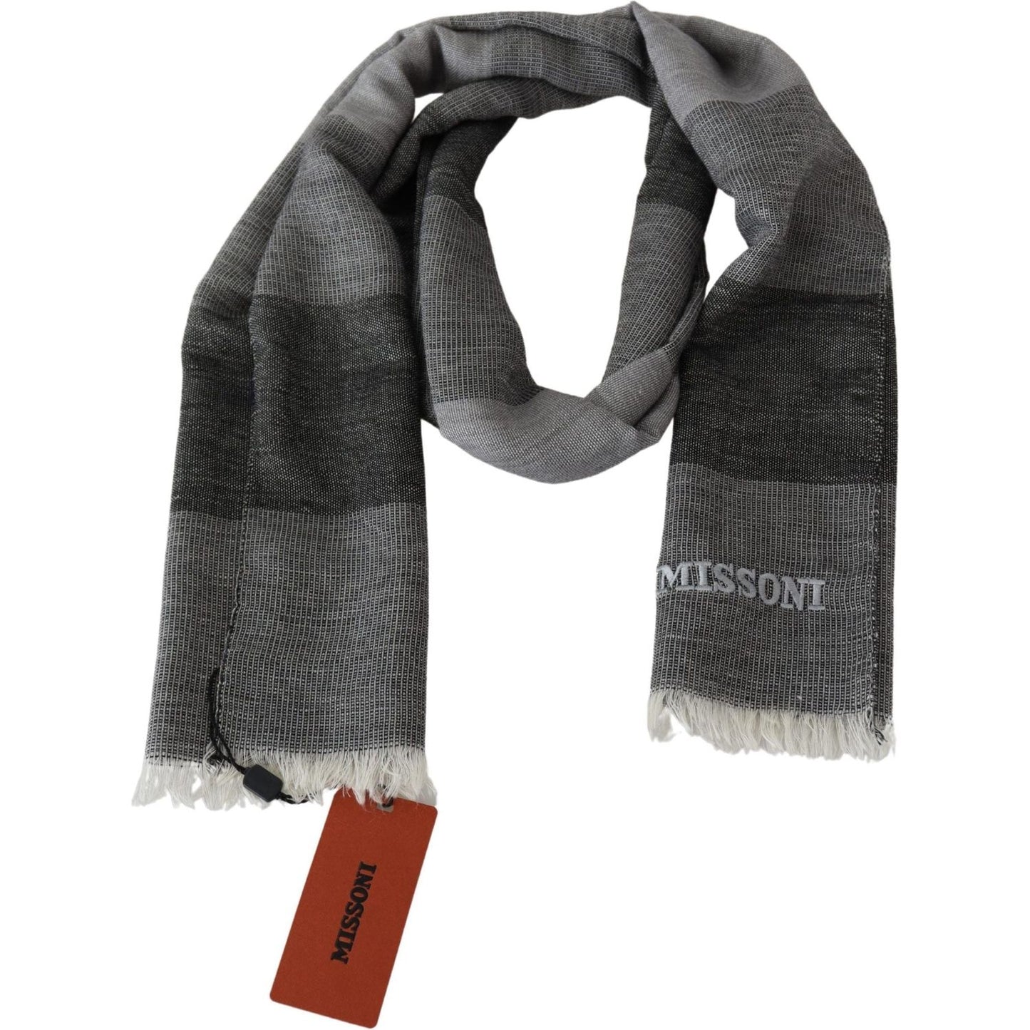 Missoni Elegant Striped Wool Scarf with Logo Embroidery Missoni