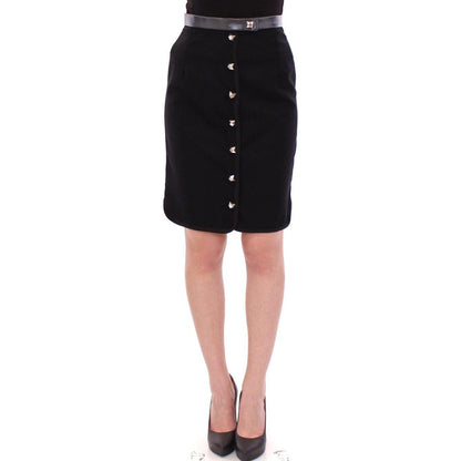 Corrado De Biase Black Metal Buttons Cotto Wool Skirt Corrado De Biase