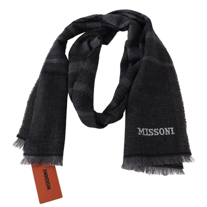 Missoni Black Striped Wool Unisex Neck Wrap Scarf Missoni