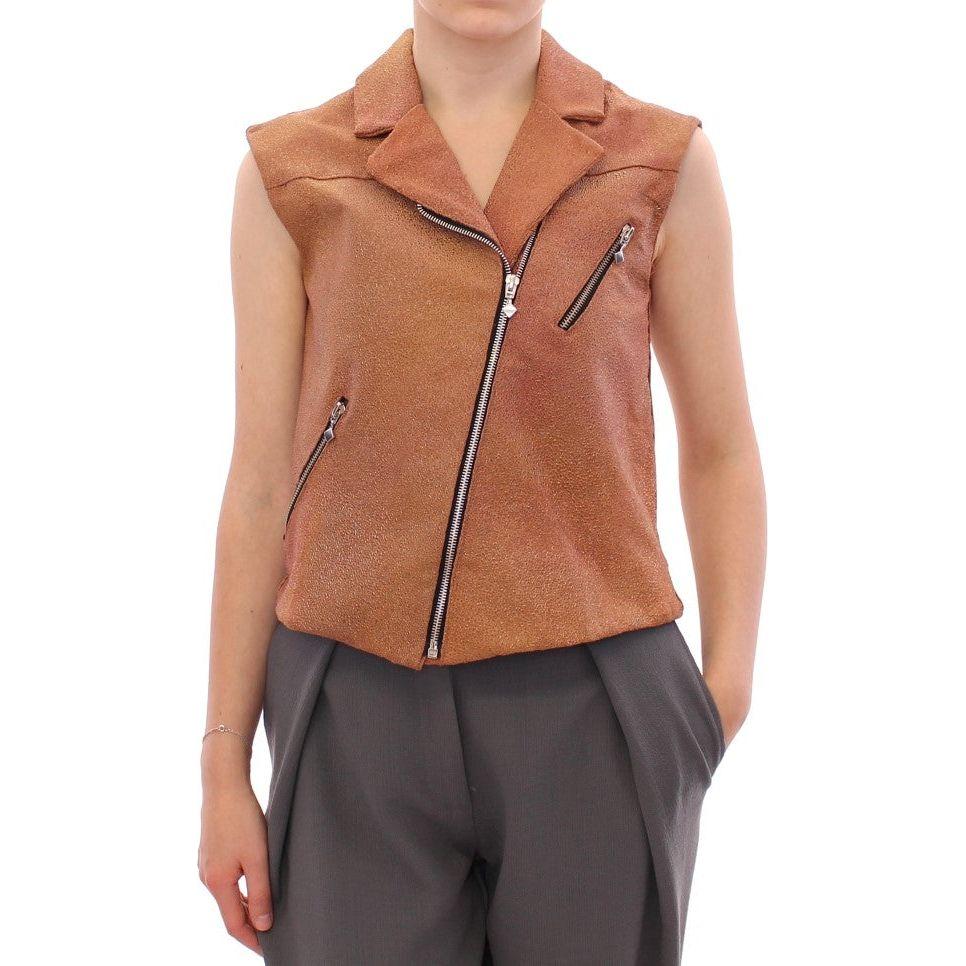 La Maison du Couturier Brown Leather Jacket Vest La Maison du Couturier