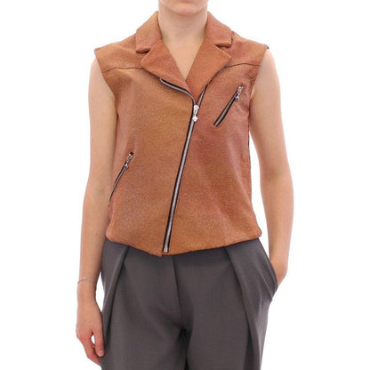 La Maison du Couturier Brown Leather Jacket Vest La Maison du Couturier