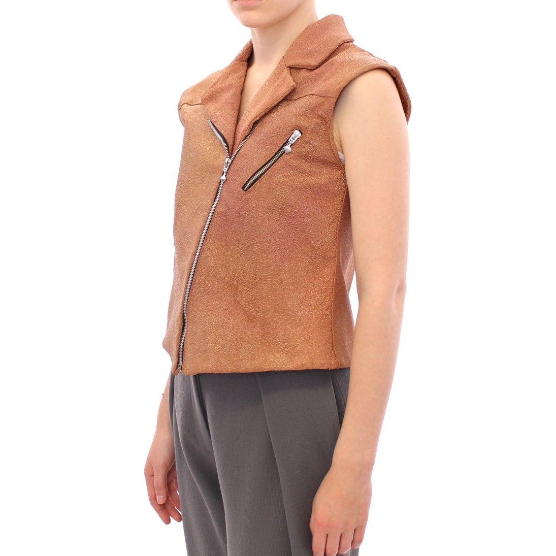 La Maison du Couturier Brown Leather Jacket Vest La Maison du Couturier