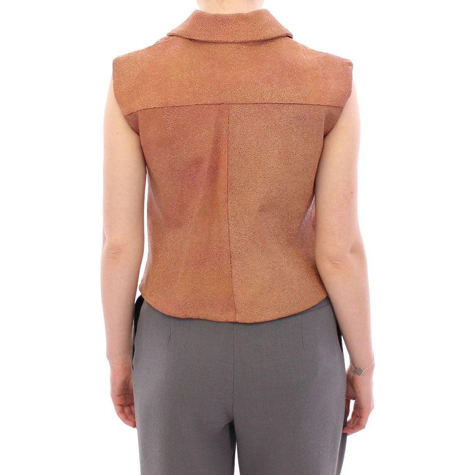 La Maison du Couturier Brown Leather Jacket Vest La Maison du Couturier