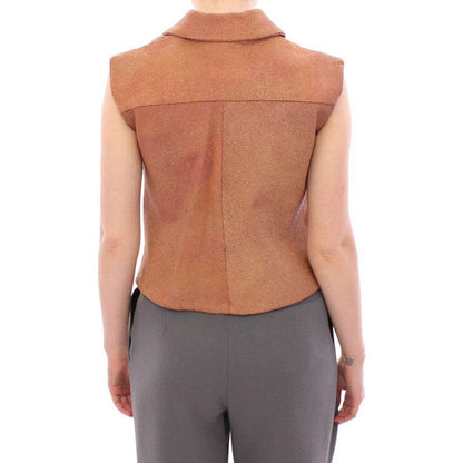 La Maison du Couturier Brown Leather Jacket Vest La Maison du Couturier