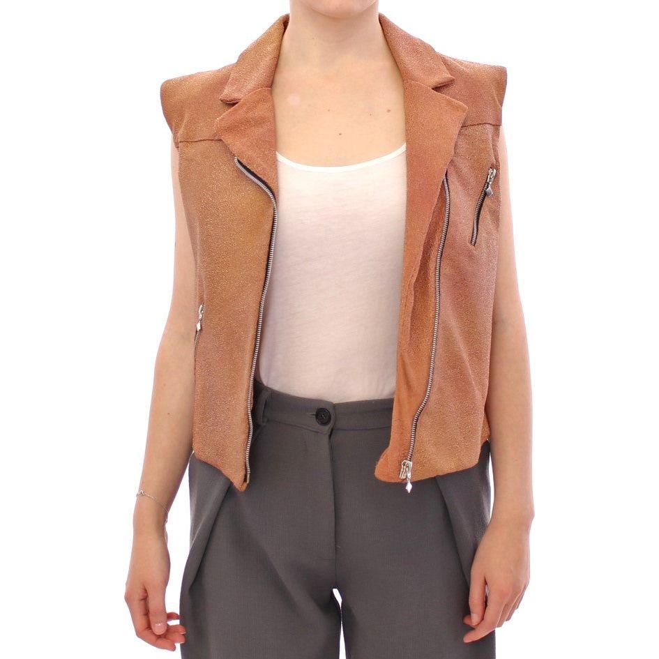 La Maison du Couturier Brown Leather Jacket Vest La Maison du Couturier