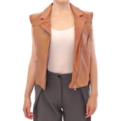 La Maison du Couturier Brown Leather Jacket Vest La Maison du Couturier