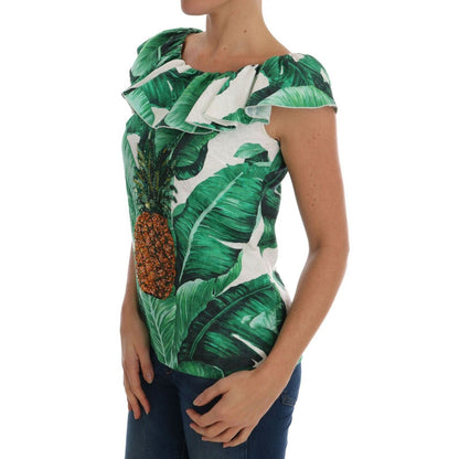 Dolce & Gabbana Pineapple Banana Sequins Blouse T-shirt 14% Silk,1728,67345645728,Clothing,Dolce & Gabbana,Green,IT36 | XS,IT38|XS,Material: 86% Cotton,New with tags,T-Shirts - Clothing,T-Shirts - T-Shirts - Clothing,Tops & T-Shirts - Women - Clothing,Wom
