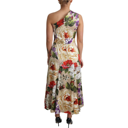 Dolce & Gabbana Print Silk Stretch One Shoulder Dress Floral