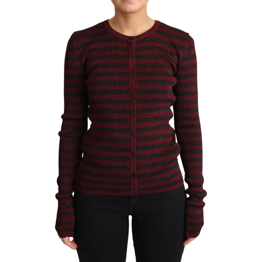 Dolce & Gabbana Black Red Striped Viscose Cardigan Sweater 1728,67345645728,Black,Cardigans - Sweaters - Clothing,Clothing,Dolce & Gabbana,IT38|XS,Material: 77% Viscose 23% Polyester,New with tags,Sweaters - Clothing,Sweaters - Women - Clothing,Women,Wome
