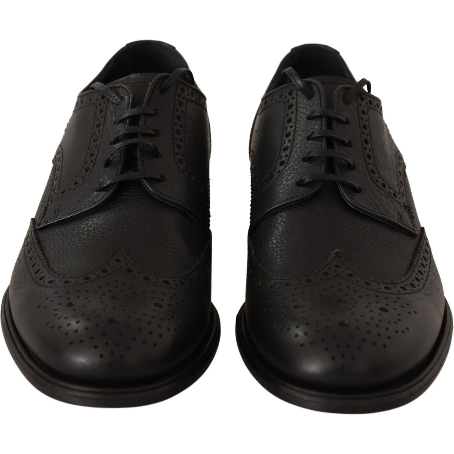 Dolce & Gabbana Elegant Black Leather Derby Wingtip Shoes Dolce & Gabbana