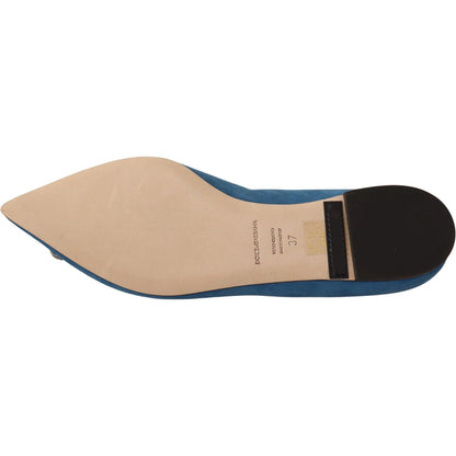 Dolce & Gabbana Blue Suede Crystals Loafers Flats Shoes