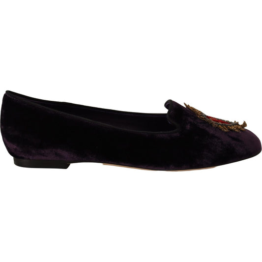 Dolce & Gabbana Purple Velvet DG Heart Loafers Flats Shoes 1728,67345645728,Ballet Flats - Flats - Shoes,Dolce & Gabbana,EU35/US4.5,EU36/US5.5,Flat Shoes - Women - Shoes,Flats - Shoes,Loafers - Shoes,Material: 99% Viscose 1% Silk Velvet,New with tags,Purp