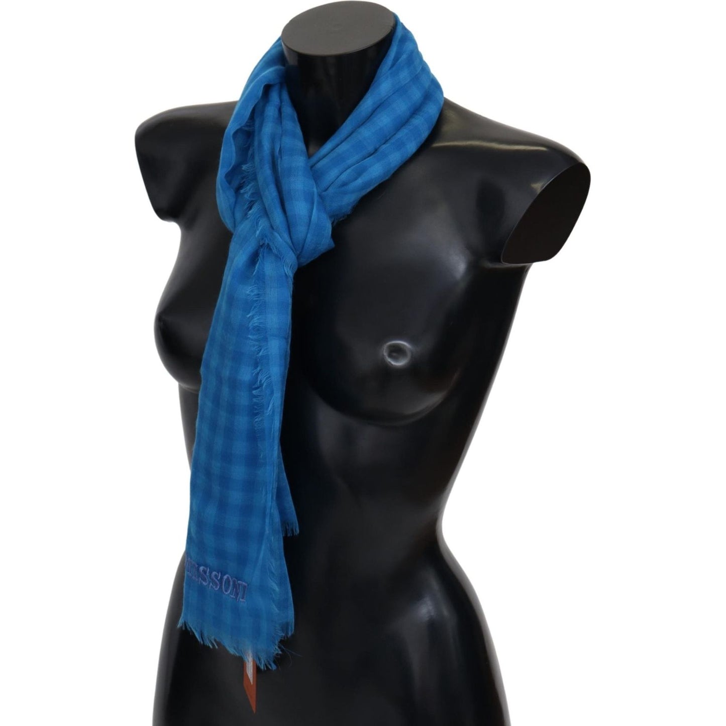 Missoni Blue Checkered Cashmere Unisex Wrap Fringes Scarf