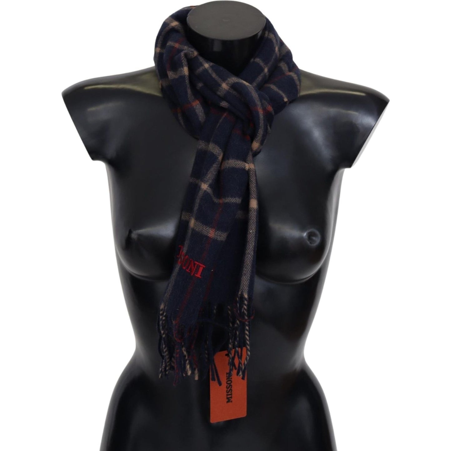 Missoni Black Checkered Unisex Neck Wrap Fringes Scarf Missoni