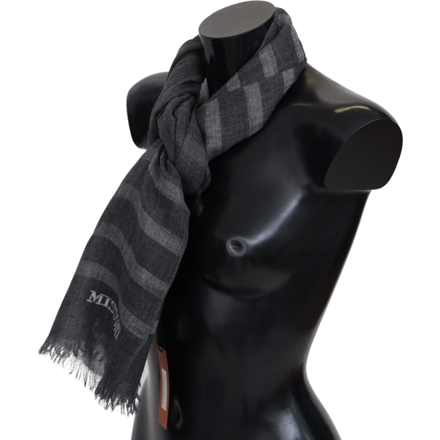 Missoni Gray Striped Wool Unisex Neck Wrap Fringes Scarf Missoni