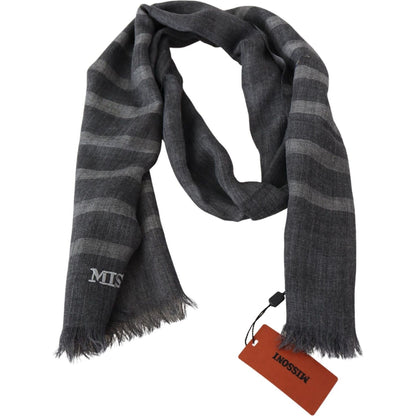 Missoni Gray Striped Wool Unisex Neck Wrap Fringes Scarf Missoni
