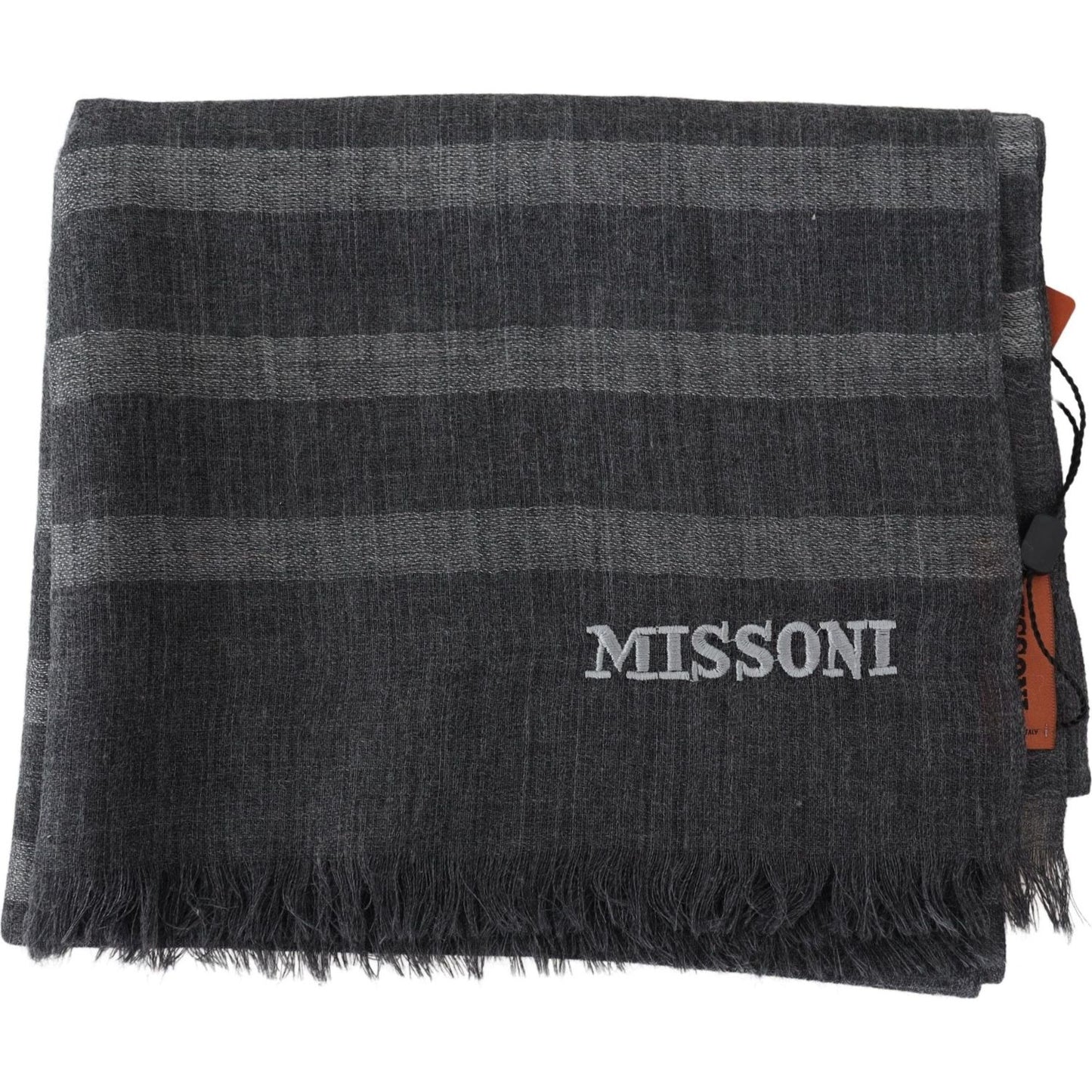 Missoni Gray Striped Wool Unisex Neck Wrap Fringes Scarf Missoni