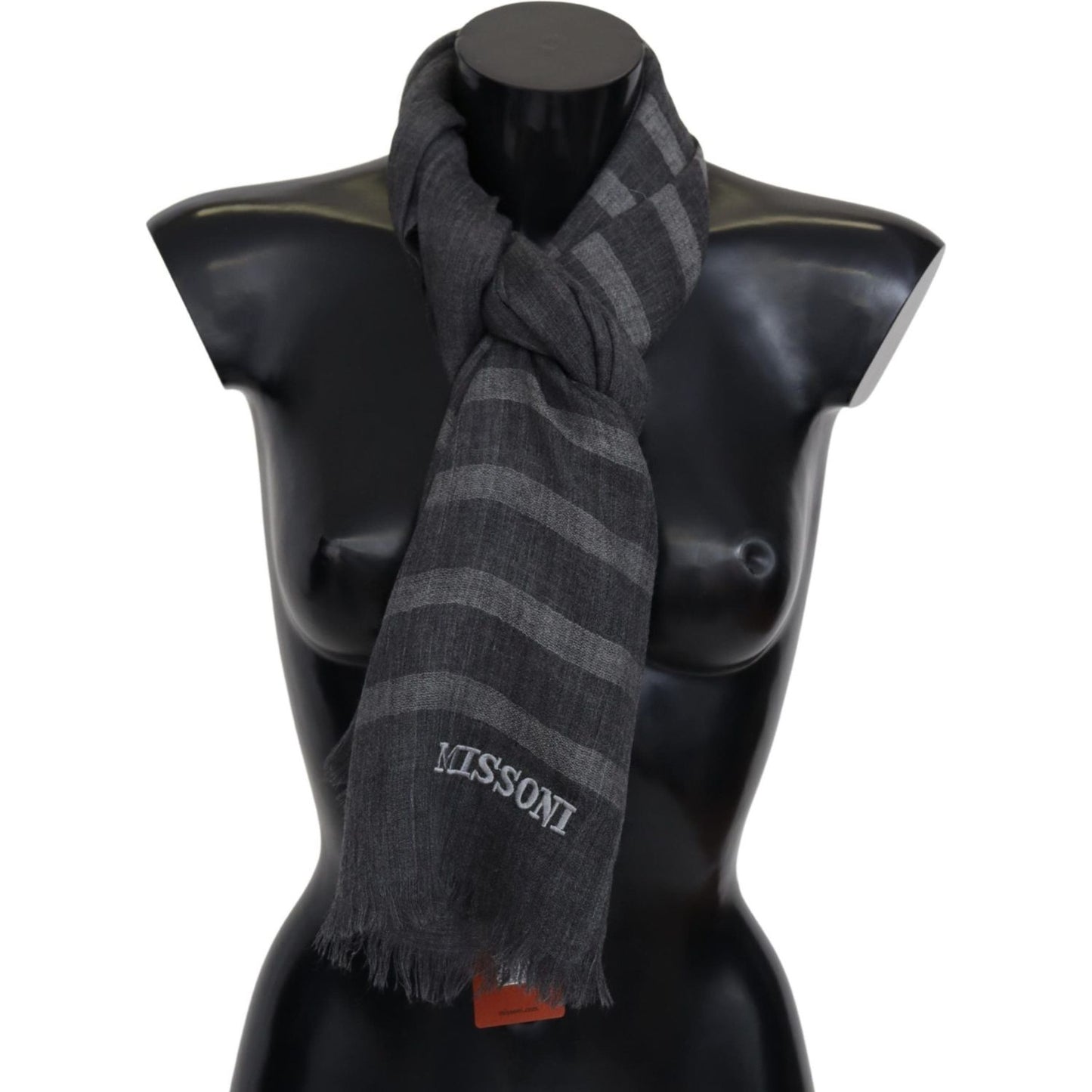 Missoni Gray Striped Wool Unisex Neck Wrap Fringes Scarf Missoni