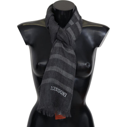 Missoni Gray Striped Wool Unisex Neck Wrap Fringes Scarf Missoni