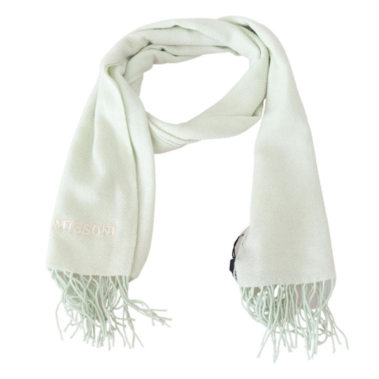 Missoni Light Green Pattern Cashmere Unisex Wrap Fringes Scarf