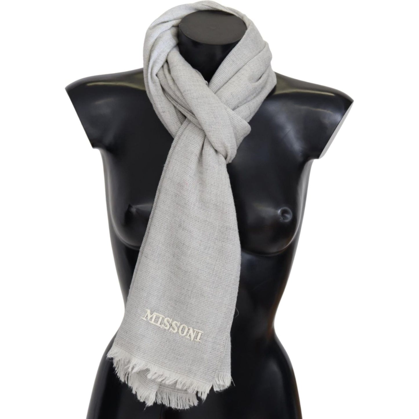 Missoni Gray Wool Knit Unisex Neck Wrap Scarf Missoni