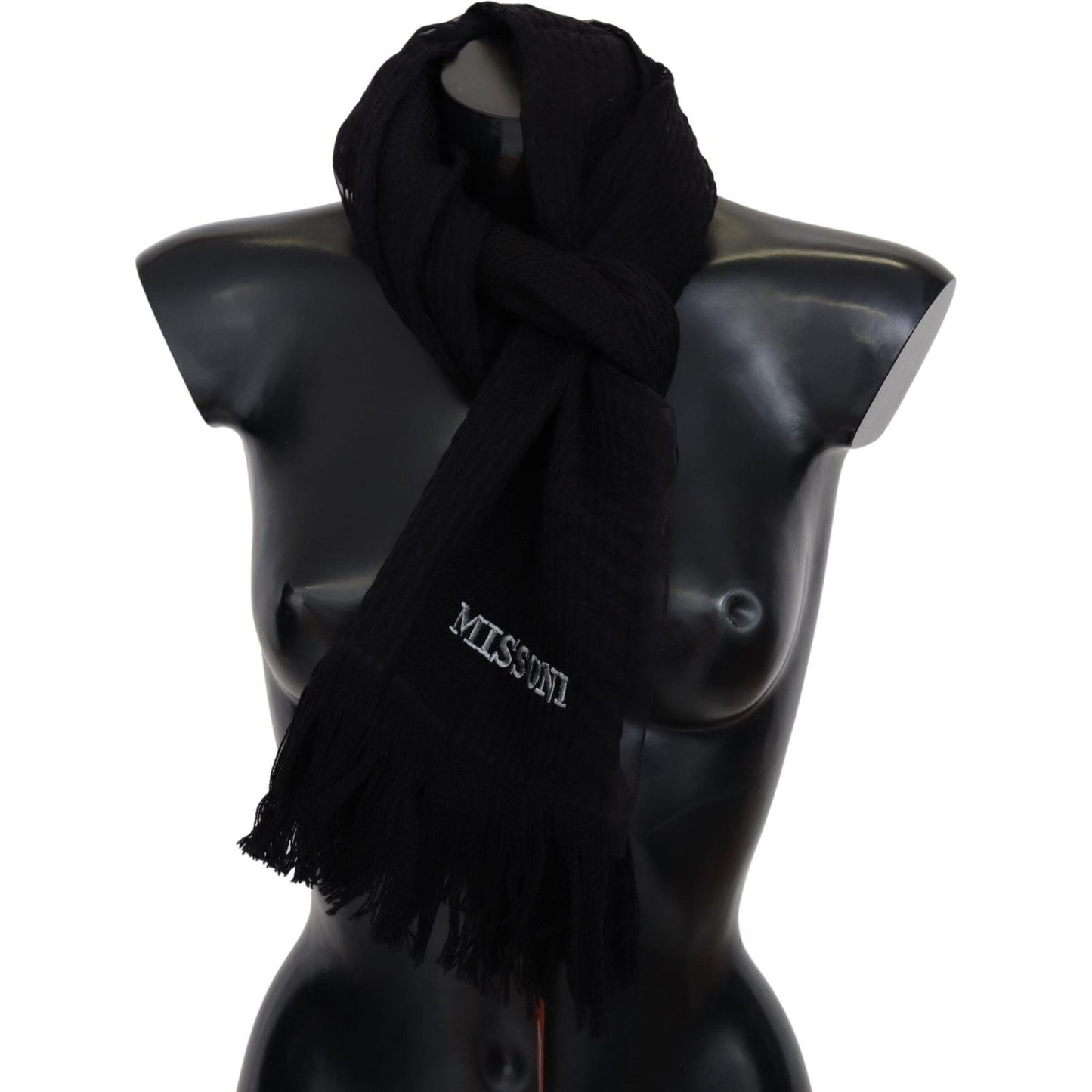 Missoni Black Wool Unisex Neck Warmer Wrap Scarf Missoni