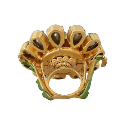 Dolce & Gabbana Gold Brass Yellow Crystal Flower Ring Dolce & Gabbana