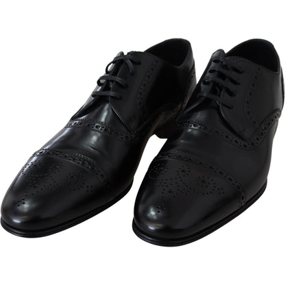 Dolce & Gabbana Black Leather Men Derby Formal Loafers Shoes