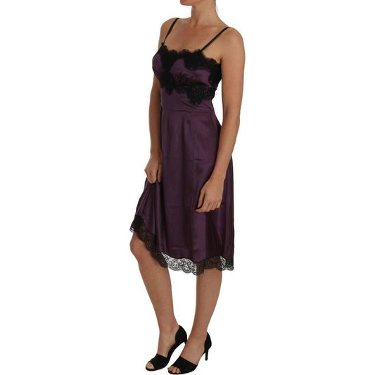 Dolce & Gabbana Elegant Purple Silk Lace Chemise Dress Dolce & Gabbana