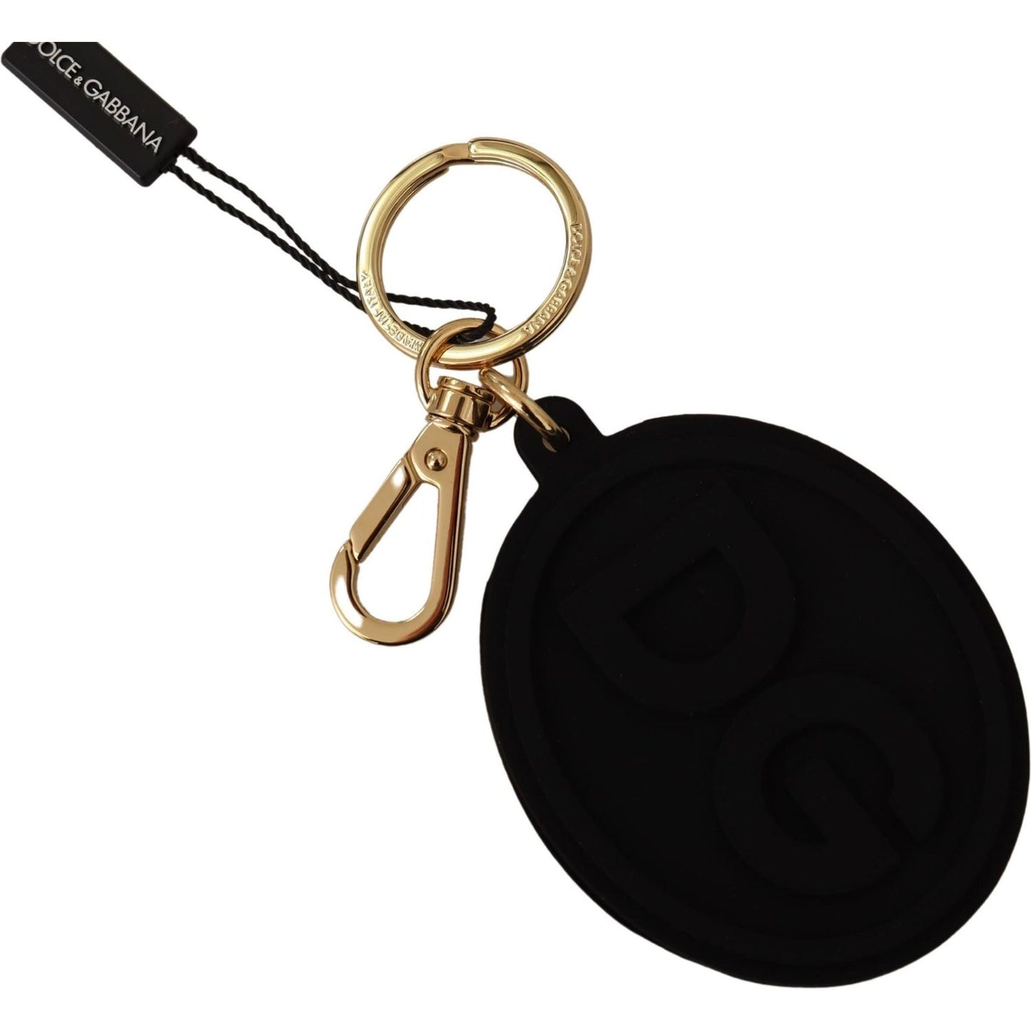 Dolce & Gabbana Black Rubber DG Logo Gold Brass Metal Keyring Keychain Dolce & Gabbana