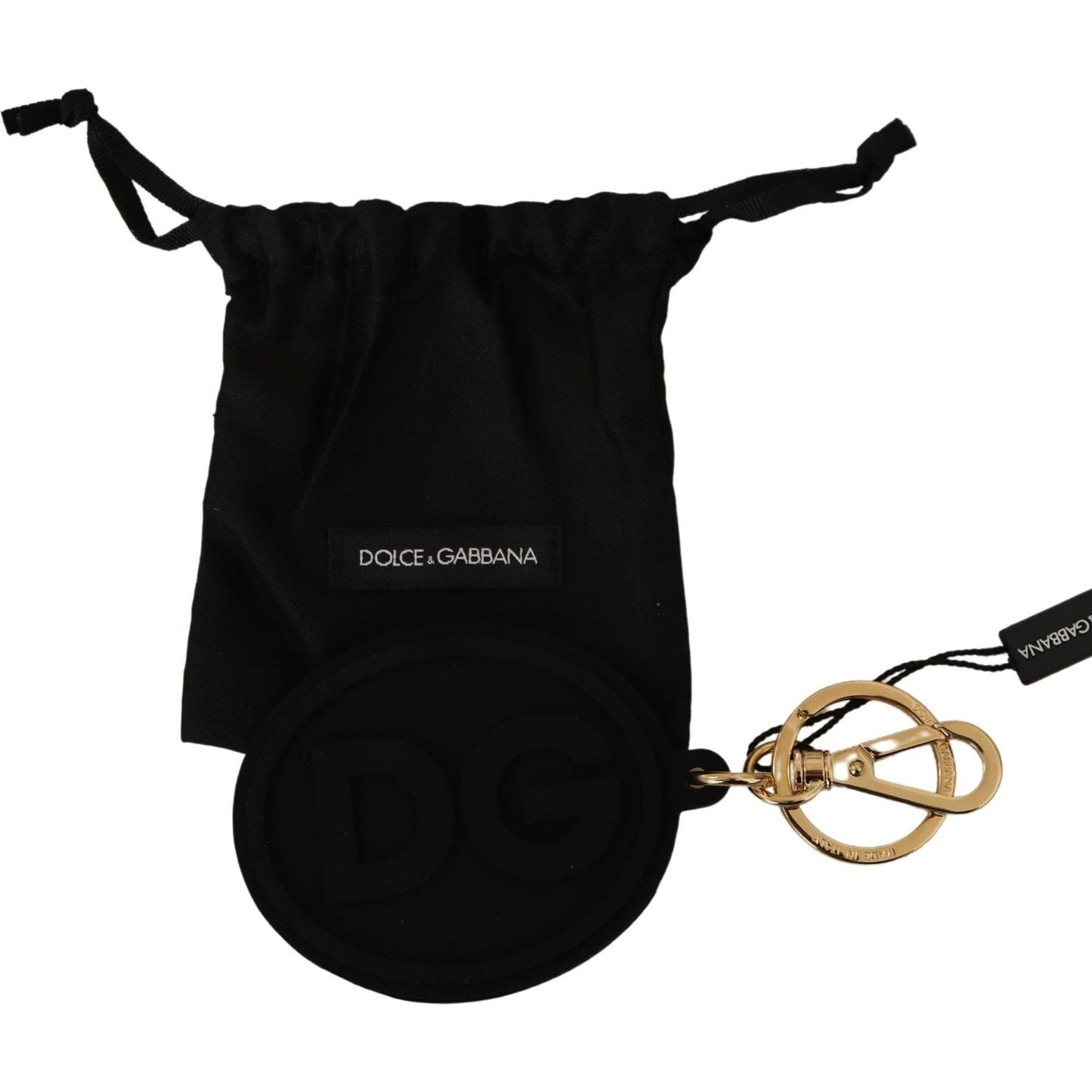 Dolce & Gabbana Black Rubber DG Logo Gold Brass Metal Keyring Keychain Dolce & Gabbana