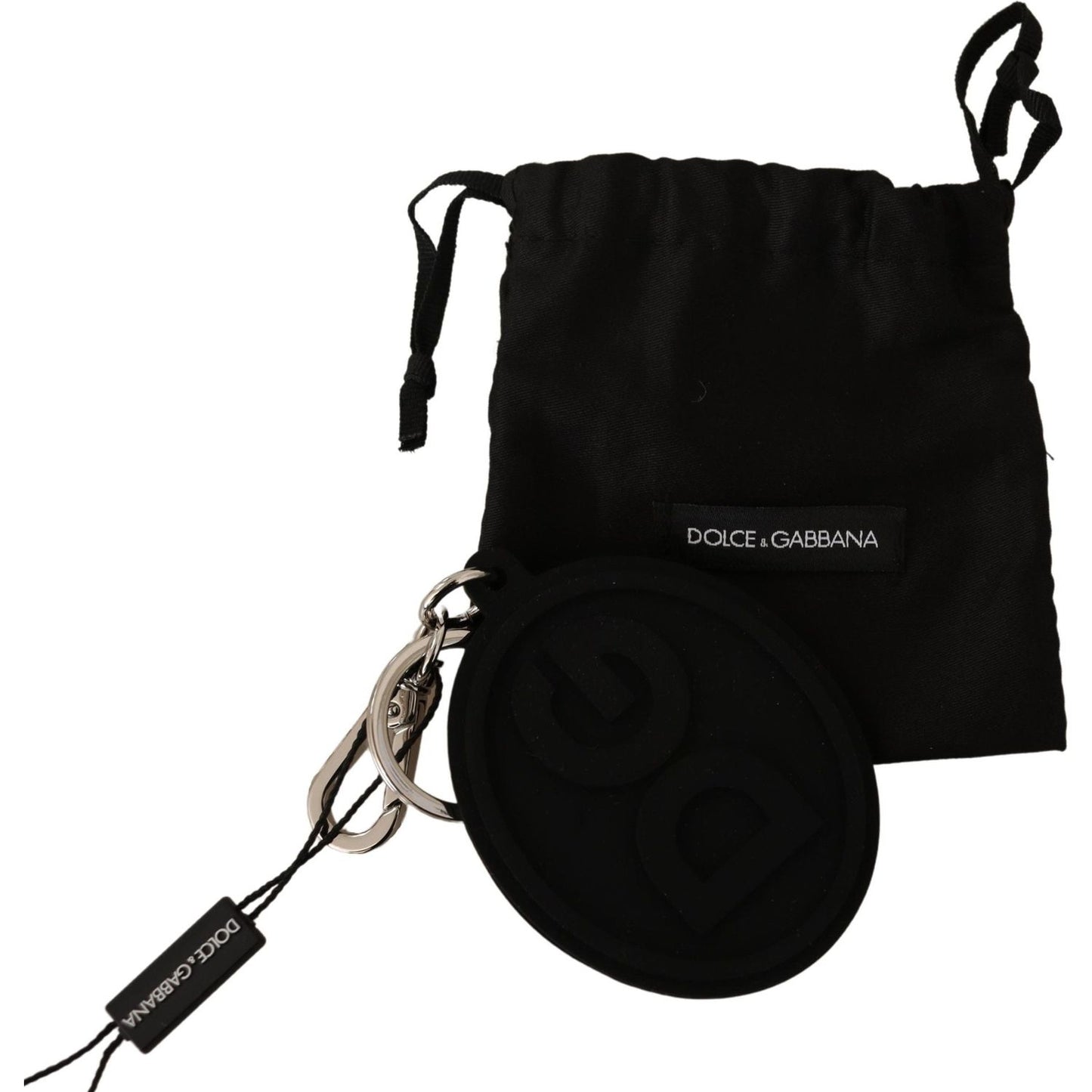 Dolce & Gabbana Black Rubber DG Logo Silver Brass Metal Keychain Dolce & Gabbana