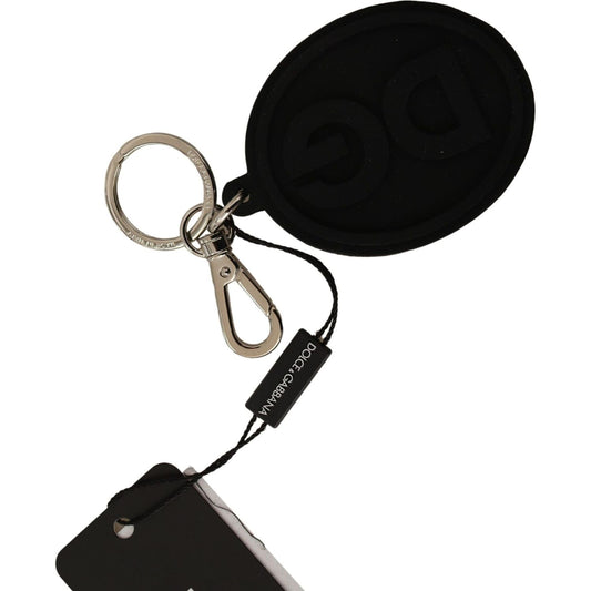 Dolce & Gabbana Chic Black Rubber & Brass Logo Keychain Dolce & Gabbana