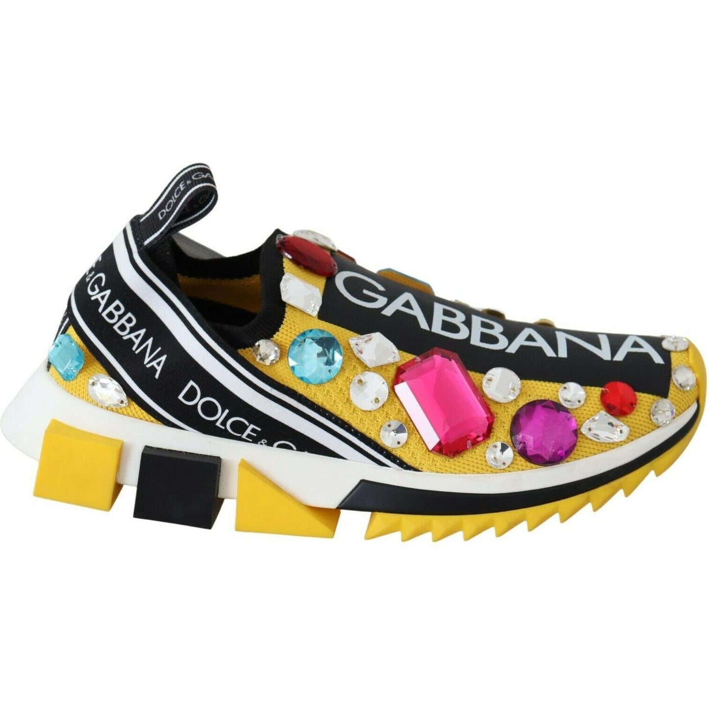 Dolce & Gabbana Yellow Multicolor Crystals Sneakers Shoes