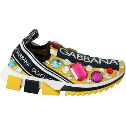 Dolce & Gabbana Yellow Multicolor Crystals Sneakers Shoes