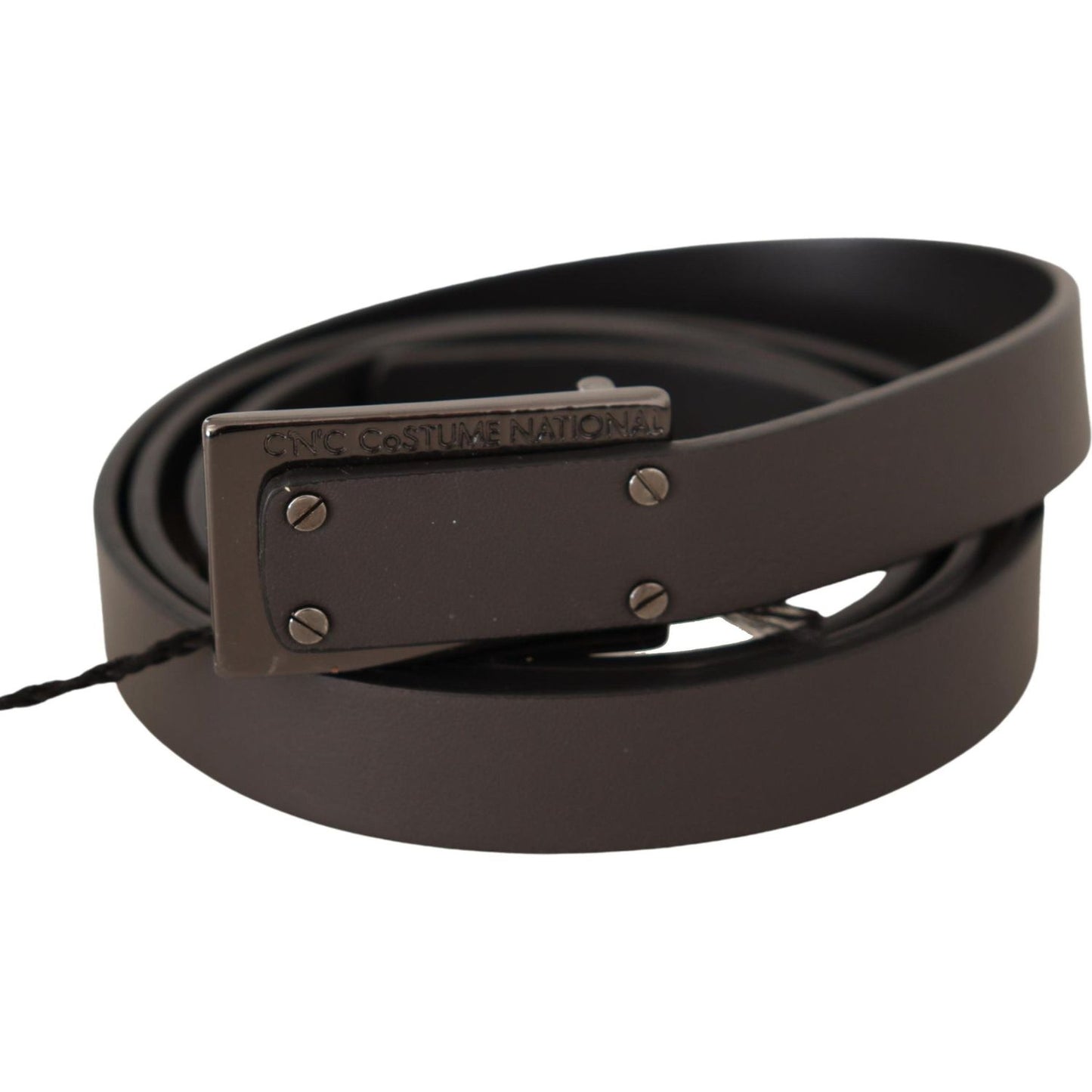 Costume National Dark Brown Leather Logo Buckle Belt Costume National