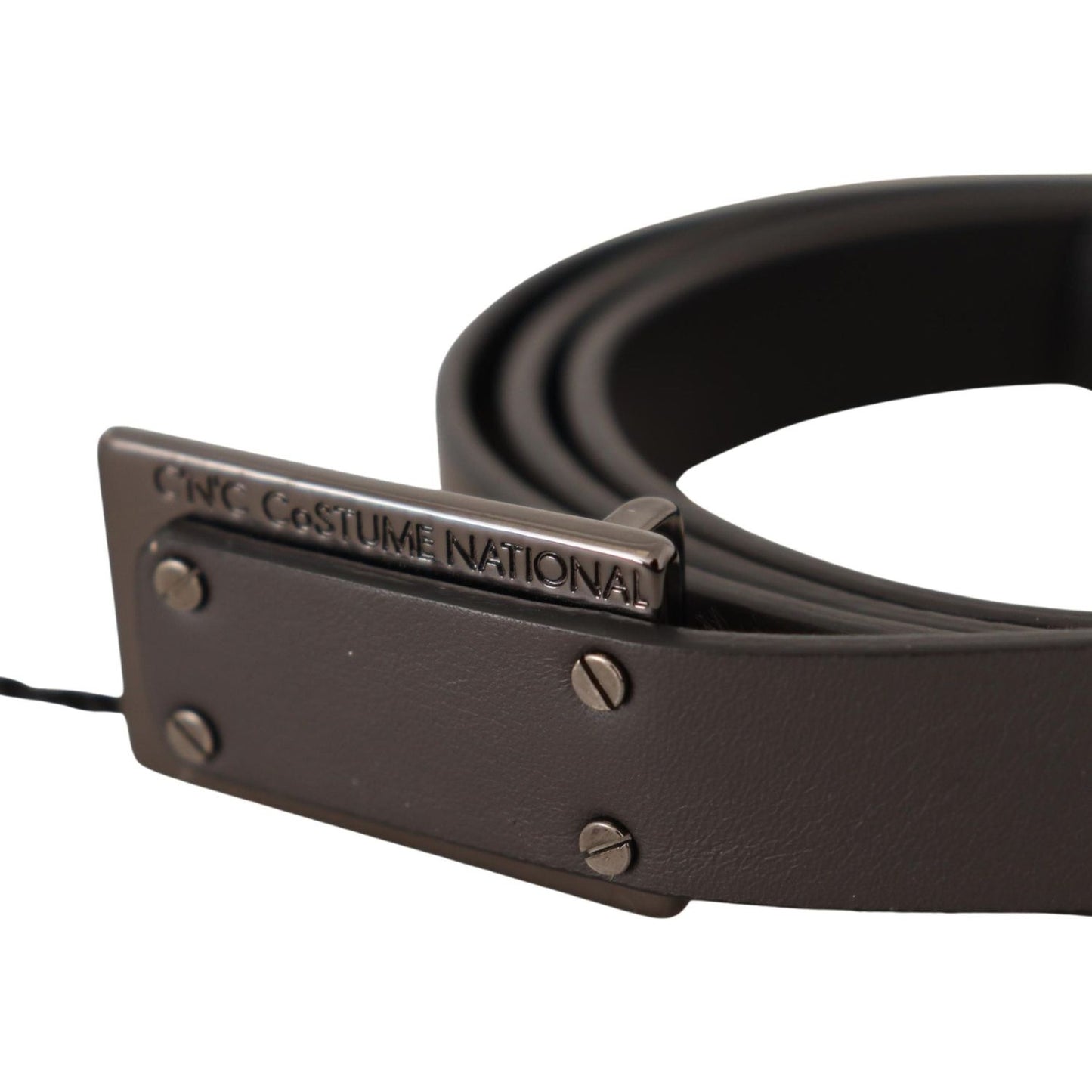 Costume National Dark Brown Leather Logo Buckle Belt Costume National