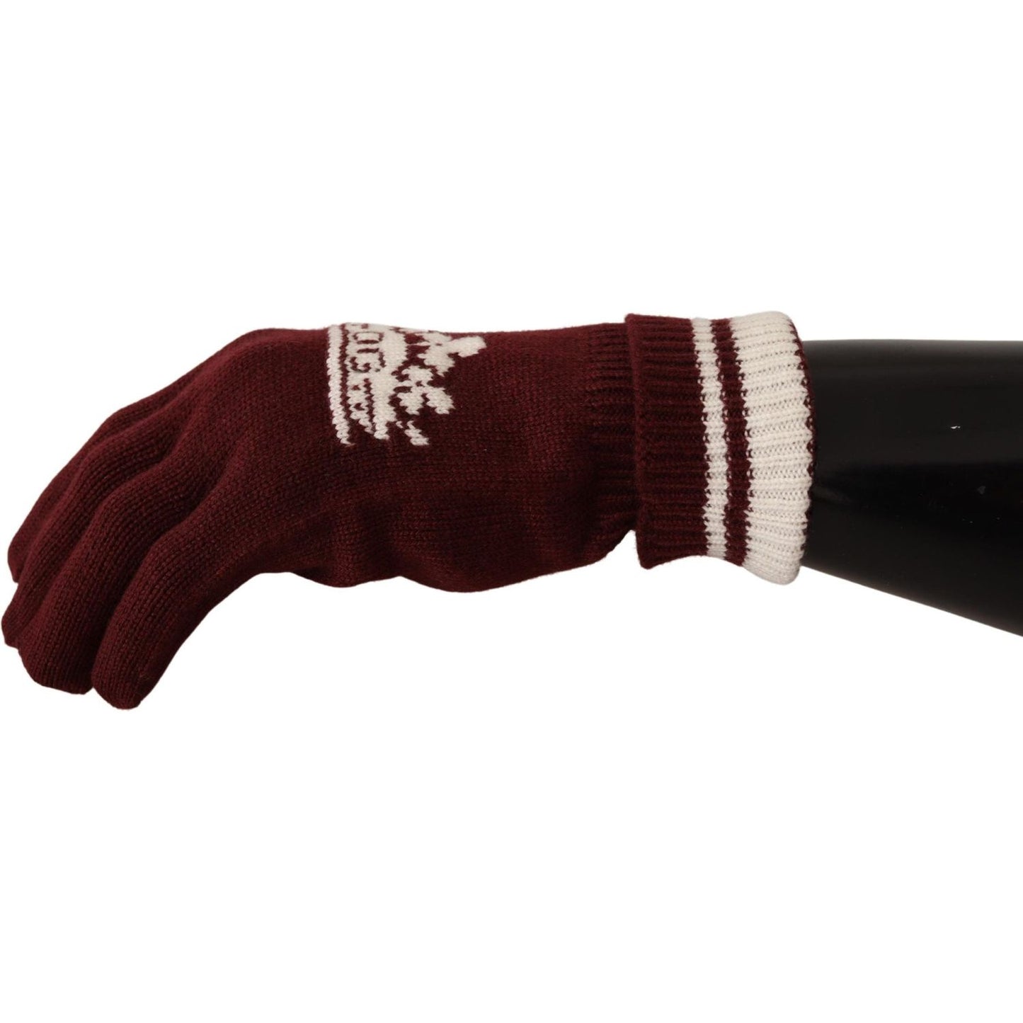 Dolce & Gabbana Red White D&G Logo Crown Cashmere Gloves Dolce & Gabbana