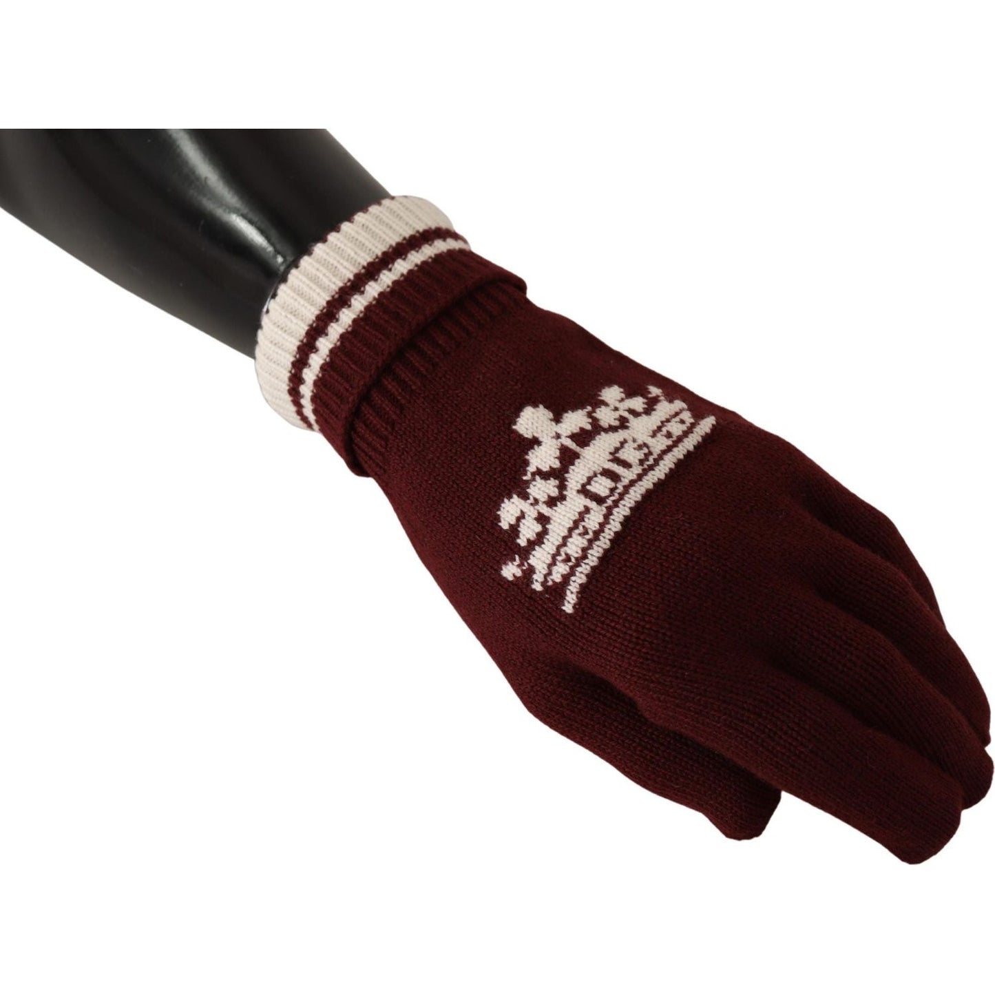Dolce & Gabbana Red White D&G Logo Crown Cashmere Gloves Dolce & Gabbana