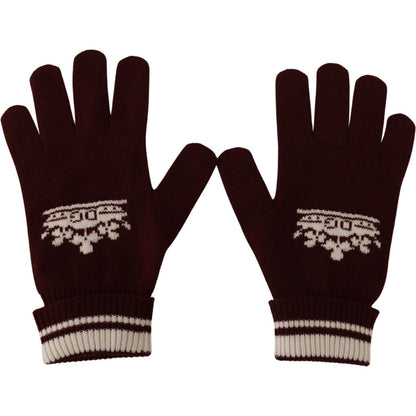 Dolce & Gabbana Red White D&G Logo Crown Cashmere Gloves Dolce & Gabbana