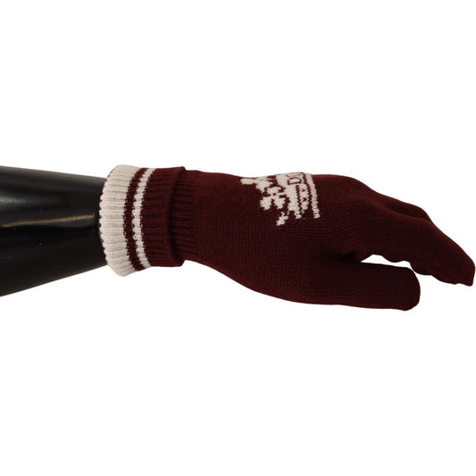 Dolce & Gabbana Red White D&G Logo Crown Cashmere Gloves Dolce & Gabbana