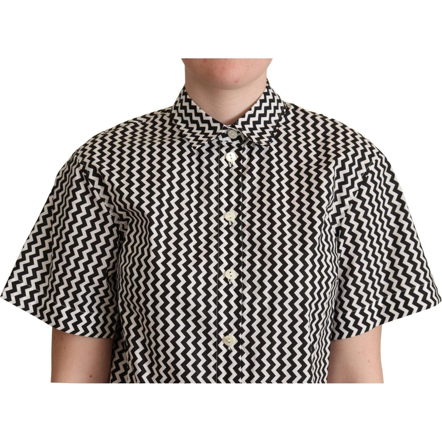 Dolce & Gabbana Zigzag Elegance Cotton Polo Top Blouse Top Dolce & Gabbana