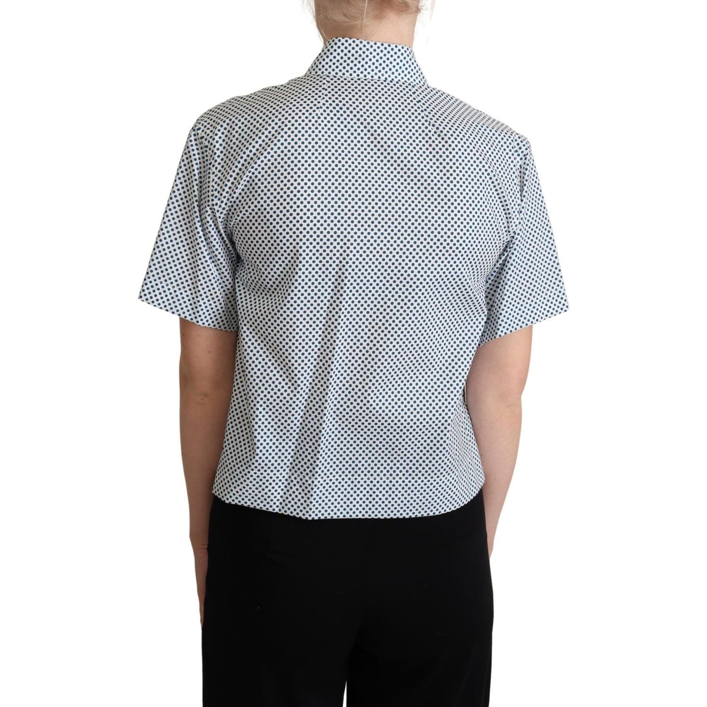Dolce & Gabbana White Blue Polka Dot Cotton Shirt