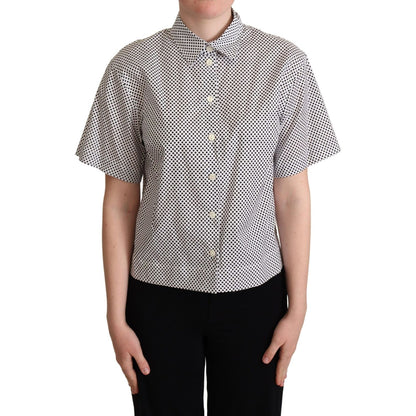 Dolce & Gabbana Black Polka Dot Collared Shirt White 1728,67345645728,Black,Clothing,Dolce & Gabbana,IT42|M,Material: 100% Cotton,New with tags,Shirts - Clothing,Shirts - Women - Clothing,Shortsleeve - Shirts - Clothing,Women,Women - Clothing