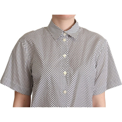 Dolce & Gabbana Black Polka Dot Collared Shirt White 1728,67345645728,Black,Clothing,Dolce & Gabbana,IT42|M,Material: 100% Cotton,New with tags,Shirts - Clothing,Shirts - Women - Clothing,Shortsleeve - Shirts - Clothing,Women,Women - Clothing