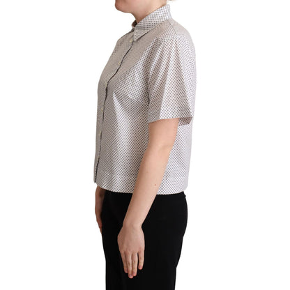 Dolce & Gabbana White Gray Polka Dots Collared Button Shirt 1728,67345645728,Clothing,Dolce & Gabbana,IT40|S,IT42|M,IT44|L,Material: 100% Cotton,New with tags,Shirts - Clothing,Shirts - Women - Clothing,Shortsleeve - Shirts - Clothing,White,Women,Women -