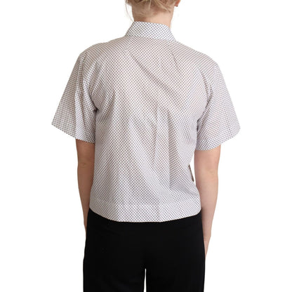 Dolce & Gabbana White Gray Polka Dots Collared Button Shirt 1728,67345645728,Clothing,Dolce & Gabbana,IT40|S,IT42|M,IT44|L,Material: 100% Cotton,New with tags,Shirts - Clothing,Shirts - Women - Clothing,Shortsleeve - Shirts - Clothing,White,Women,Women -