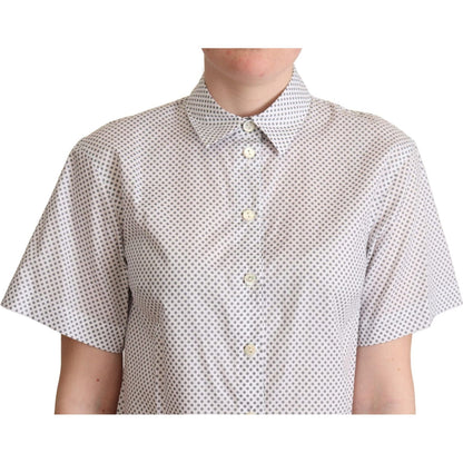 Dolce & Gabbana White Gray Polka Dots Collared Button Shirt 1728,67345645728,Clothing,Dolce & Gabbana,IT40|S,IT42|M,IT44|L,Material: 100% Cotton,New with tags,Shirts - Clothing,Shirts - Women - Clothing,Shortsleeve - Shirts - Clothing,White,Women,Women -